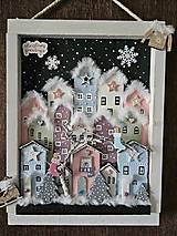 Dekorácie - Zimná dekorácia ,,Pastelová dedinka,, - 16148752_