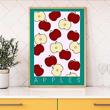 Grafika - Jabĺčka retro farebný minimalistický print (plagát) (PDF Apples plagát) (A4 vytlačené - Zelená) - 16147091_