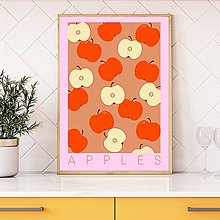 Grafika - Jabĺčka retro farebný minimalistický print (plagát) (PDF Apples plagát) (A4 vytlačené - Ružová) - 16147101_