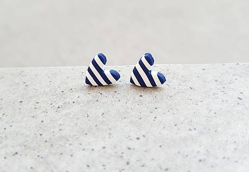 Náušnice - Napichovačky srdiečka mini námornícke tmavomodré - 16149000_