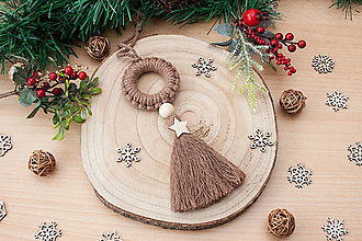 Dekorácie - Vianočná ozdoba na stromček - macrame drevený krúžok hnedý - 16152138_