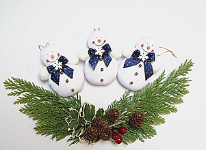 Dekorácie - Ozdoby na vianočný stromček - snehuliačikovia v modrom prevedení - 16150675_