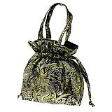Kabelky - Spoločenská brokátová kabelka černo zlatá so sťahovacou šnúrkou - 16156517_