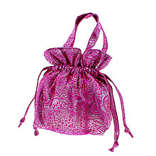 Kabelky - Spoločenská brokátová kabelka růžovo strieborná so sťahovacou šnúrkou - 16156482_