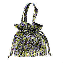 Kabelky - Spoločenská brokátová kabelka černo zlatá so sťahovacou šnúrkou - 16156515_