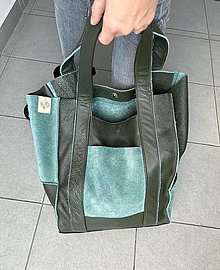 Veľké tašky - ZELENÁ kožená shopper kabelka - 16154933_