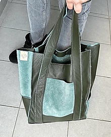 Veľké tašky - ZELENÁ kožená shopper kabelka - 16154934_