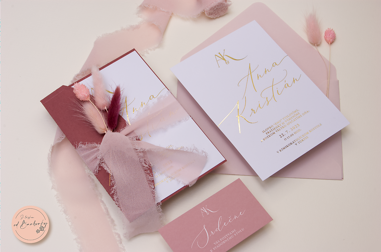 Svadobné oznámenie s metalickým zlátením C#36