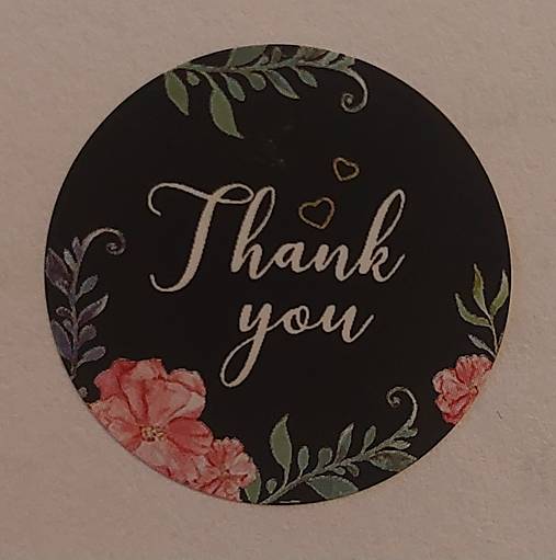 Papier - Čierna nálepka thank you s kvietkom - 16156103_