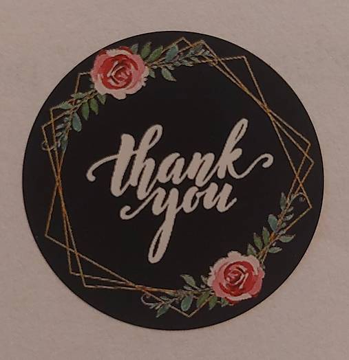 Papier - Čierna nálepka thank you s ružami - 16156141_