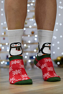 Ponožky, pančuchy, obuv - (V17) Ponožky Vianočný tučniak - 16156872_