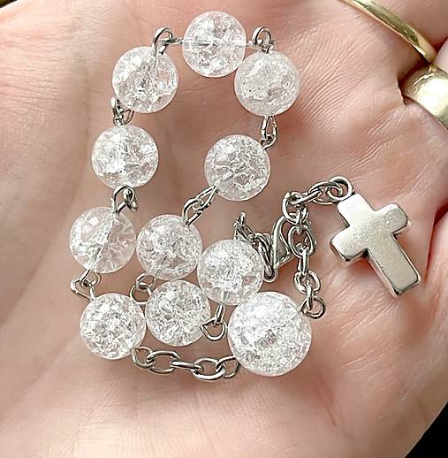 Cracked Crystal Quartz Rosary Bracelet / Ruženec do auta alebo náramok s praskaným krištáľom N0017