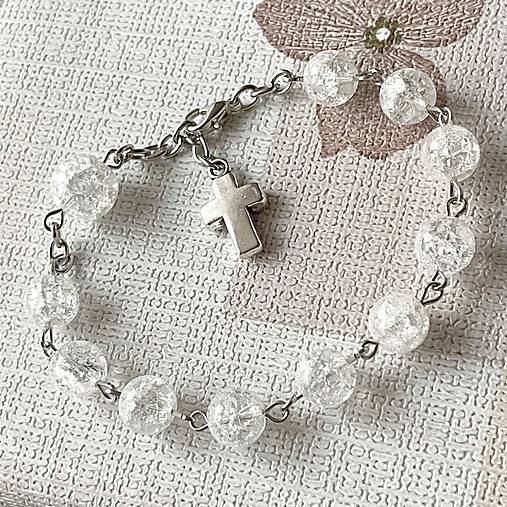 Cracked Crystal Quartz Rosary Bracelet / Ruženec do auta alebo náramok s praskaným krištáľom N0017
