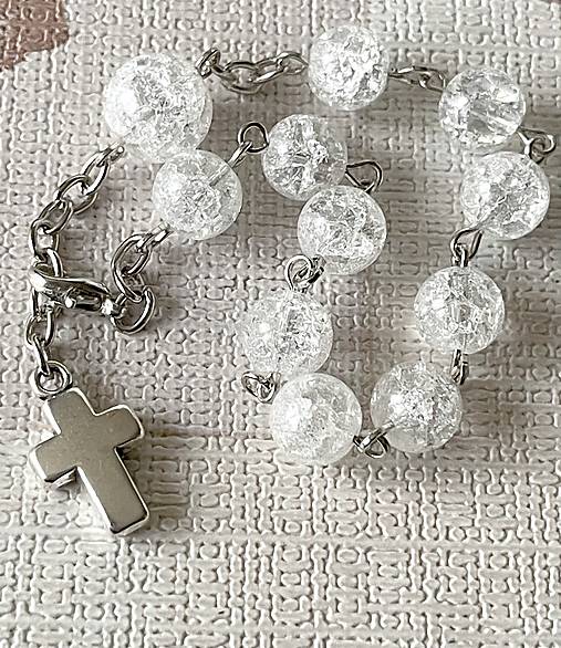 Cracked Crystal Quartz Rosary Bracelet / Ruženec do auta alebo náramok s praskaným krištáľom N0017