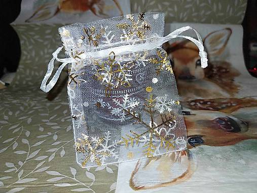 Vianočné organzové vrecko - darčekové balenie (Biela - malé vrecko 8x9 cm)