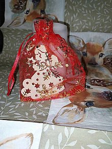 Úžitkový textil - Vianočné organzové vrecko - darčekové balenie (Červená) - 16157927_