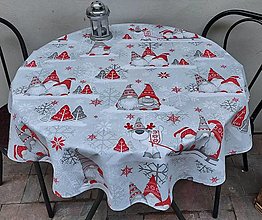 Úžitkový textil - Okrúhly vianočný obrus,, škriatok na šedej" (Červená 140 cm) - 16162529_