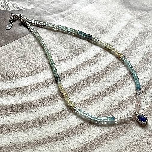 Multicolor Aquamarine & Filigree Sapphire Necklace AG925 / Náhrdelník akvamarín a dublet zafír A101