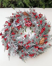 Dekorácie - vianočný veniec na dvere červené bobule 39 cm - 16161075_