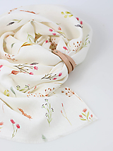Šatky - Jemná ľanová kvetinová šatka s remienkom 35x180cm "Créme herbal" - 16161420_