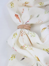 Šatky - Jemná ľanová kvetinová šatka s remienkom 35x180cm "Créme herbal" - 16161421_