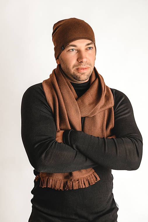 Pánske doplnky - 100% merino čiapka+šál BIG - 16163143_