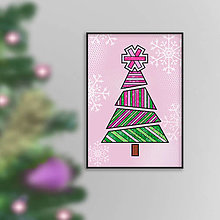 Grafika - Abstraktný vianočný stromček s líniami geometrický (pásiky A3) - 16162022_