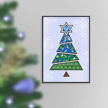 Grafika - Abstraktný vianočný stromček s líniami geometrický (trojuholníky A3) - 16162023_