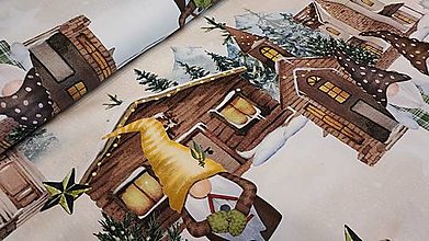 Textil - Vianočná bavlnená látka ,,kostolíky,domčeky" - 16163888_