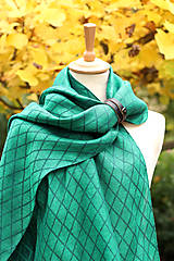 Šatky - Veľká dámska elegantná šatka zo smaragdovozeleného ľanu "Emerald" - 16166734_