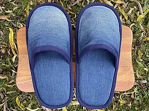 Ponožky, pančuchy, obuv - Veľké modré riflové papuče - 16163704_