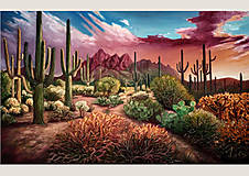 Kaktusy pri západe slnka (80x50)