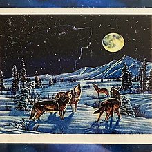 Iný materiál - Diamantové maľovanie/mozaika, 40x30 cm (vlci, mesiac) - 16169131_