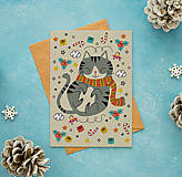 Papiernictvo - Vianočná pohľadnica sivá mačička - 16170613_