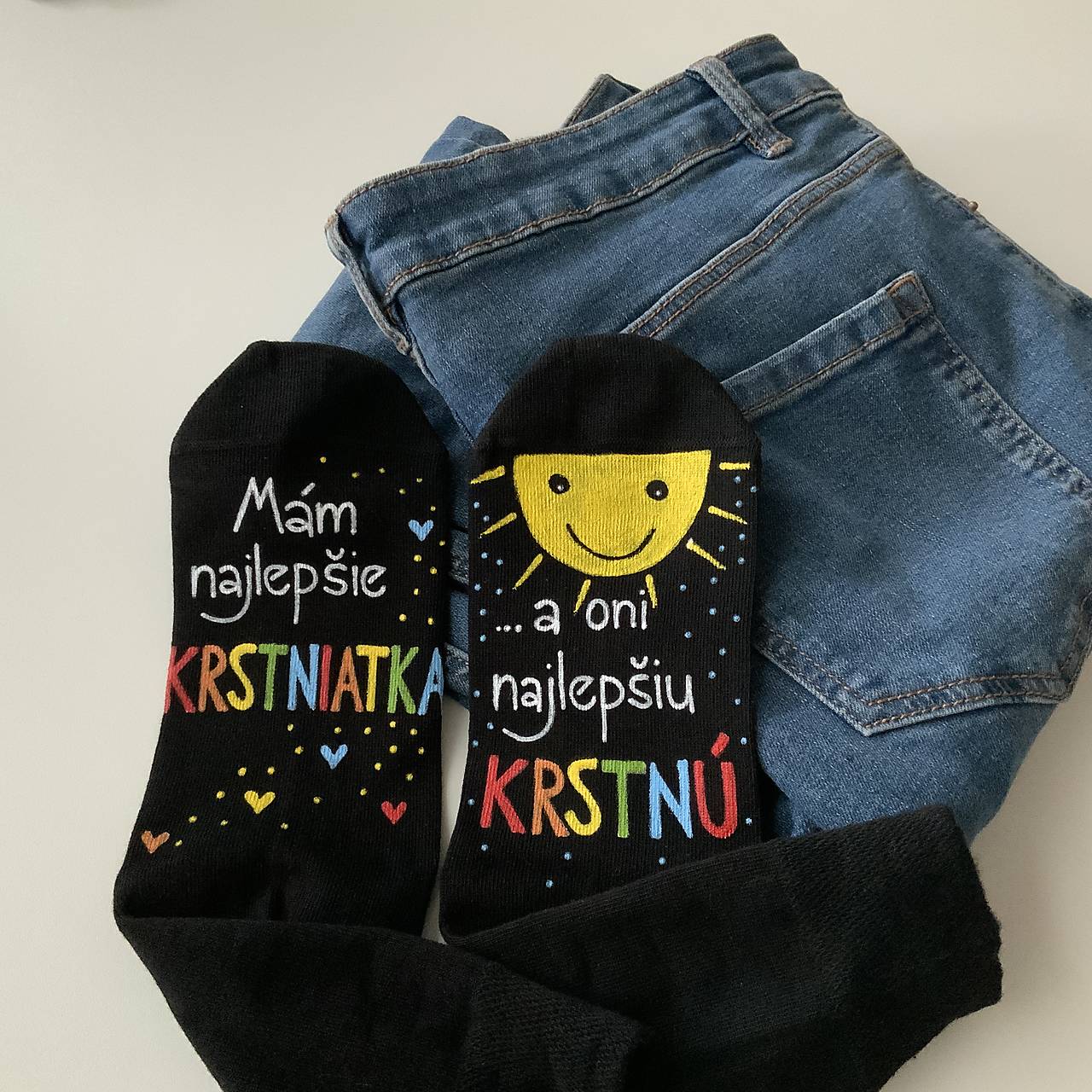 Maľované ponožky pre najlepšiu /výnimočnú KRSTNÚ (ktorá má naj krstniatka (čierne))