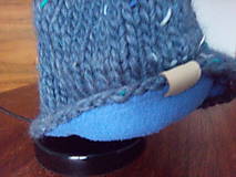 Čiapky, čelenky, klobúky - Štrikovaná sivo modrá čiapka s nitkami Oversized - 16169007_