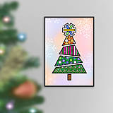 Grafika - Abstraktný vianočný stromček s líniami geometrický - 16170628_