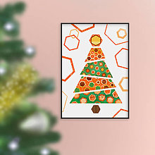 Grafika - Trblietavý vianočný stromček geometrický (šesťuholníky A4) - 16170214_