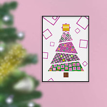 Grafika - Trblietavý vianočný stromček geometrický (štvorce A4) - 16170331_