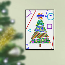 Grafika - Trblietavý vianočný stromček geometrický (mix A3) - 16170338_