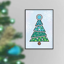 Grafika - Abstraktný vianočný stromček s líniami geometrický (guličky A4) - 16170625_