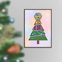 Grafika - Abstraktný vianočný stromček s líniami geometrický (mix A4) - 16170627_
