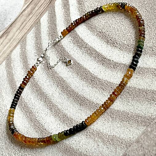 Luxury Natural Petro Tourmaline Rondelle Necklace AG925 / Náhrdelník prírodný turmalín rondelky A101