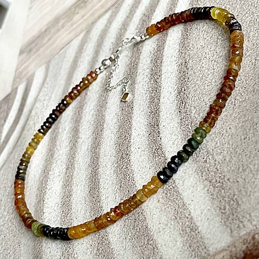 Luxury Natural Petro Tourmaline Rondelle Necklace AG925 / Náhrdelník prírodný turmalín rondelky A101