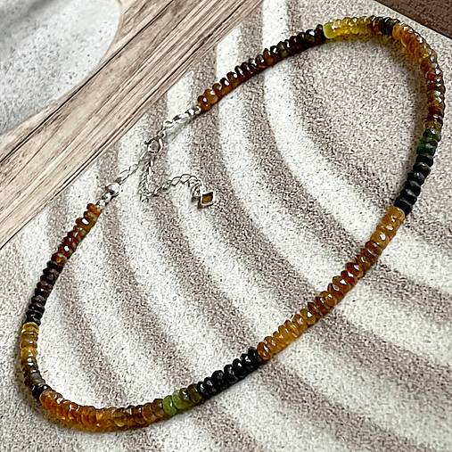 Luxury Natural Petro Tourmaline Rondelle Necklace AG925 / Náhrdelník prírodný turmalín rondelky A101