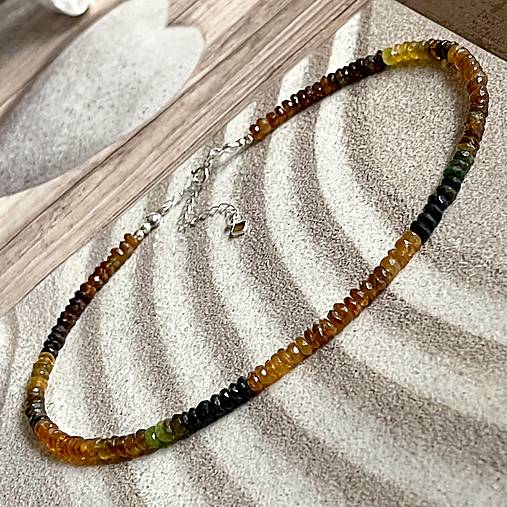 Luxury Natural Petro Tourmaline Rondelle Necklace AG925 / Náhrdelník prírodný turmalín rondelky A101