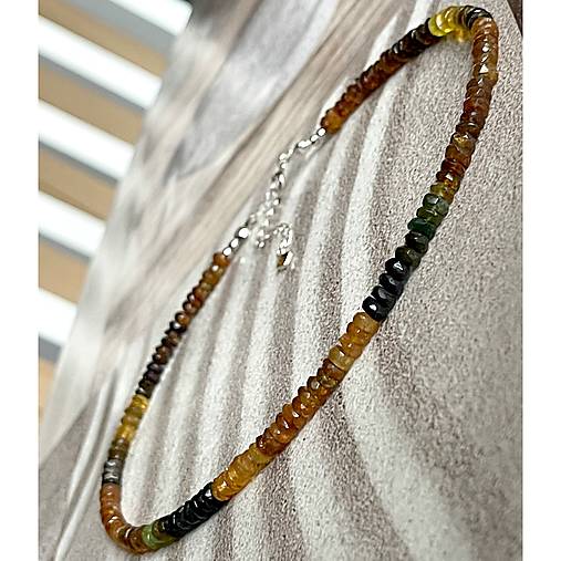 Luxury Natural Petro Tourmaline Rondelle Necklace AG925 / Náhrdelník prírodný turmalín rondelky A101