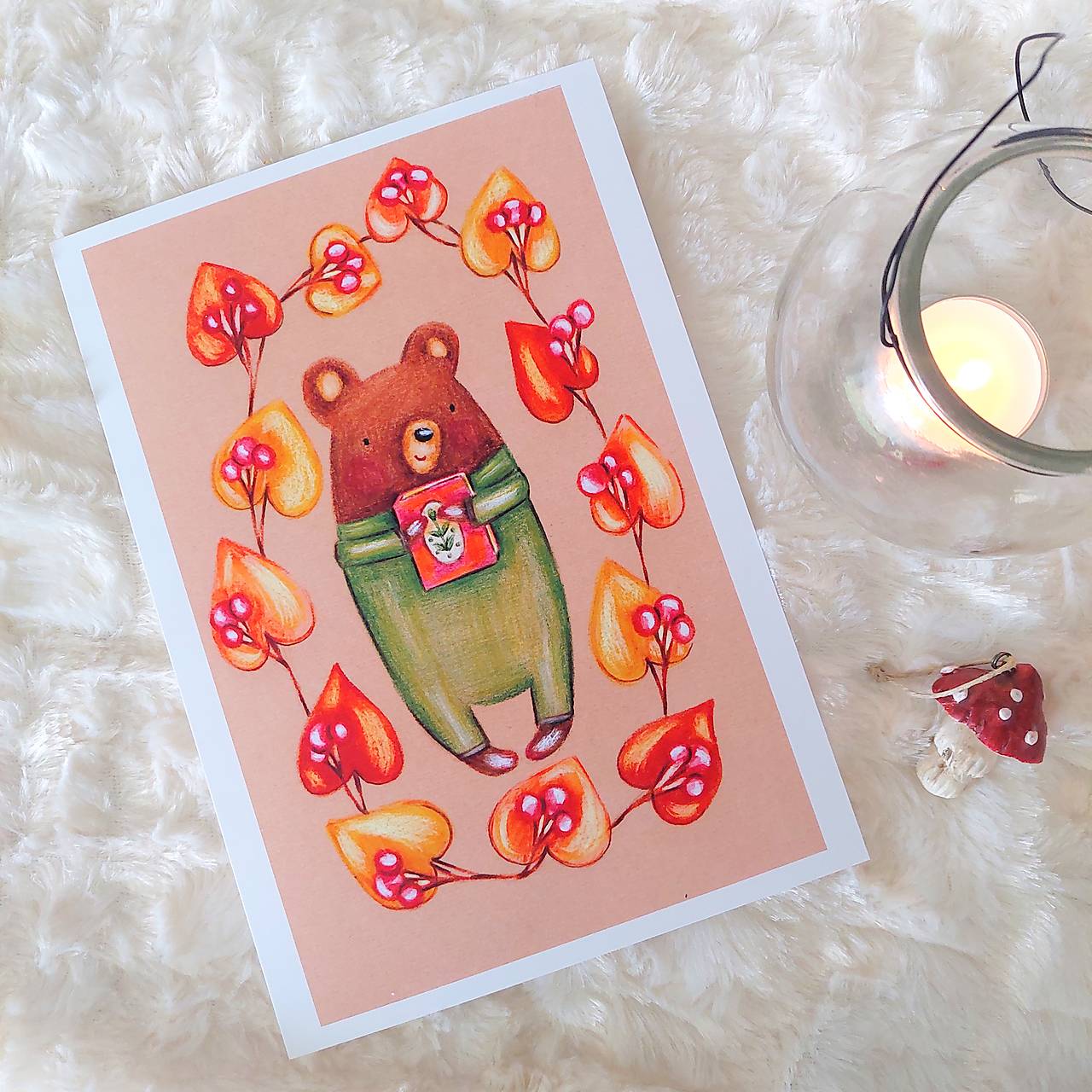 Medvedík knihomoľ - print ilustrácie na art papieri