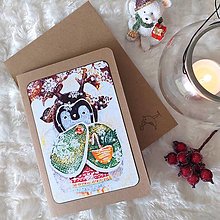 Papiernictvo - Vianočný tučniačik - otváracia pohľadnica s obálkou - 16173057_
