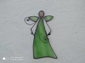 Dekorácie - Vitrážový anjelik  (zelený) - 16171213_